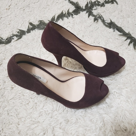 Prada Peep Toe Suede Pumps - Picture 4 of 8